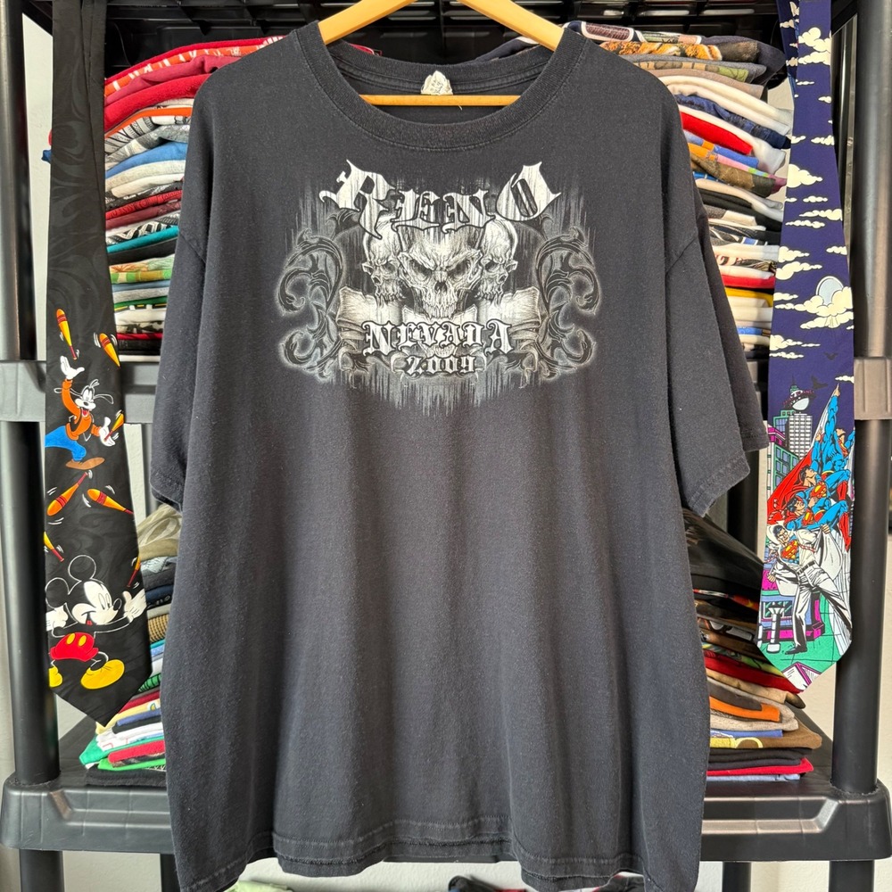 Y2K Black Reno Nevada 2009 Skull Graphic Tee 2XL